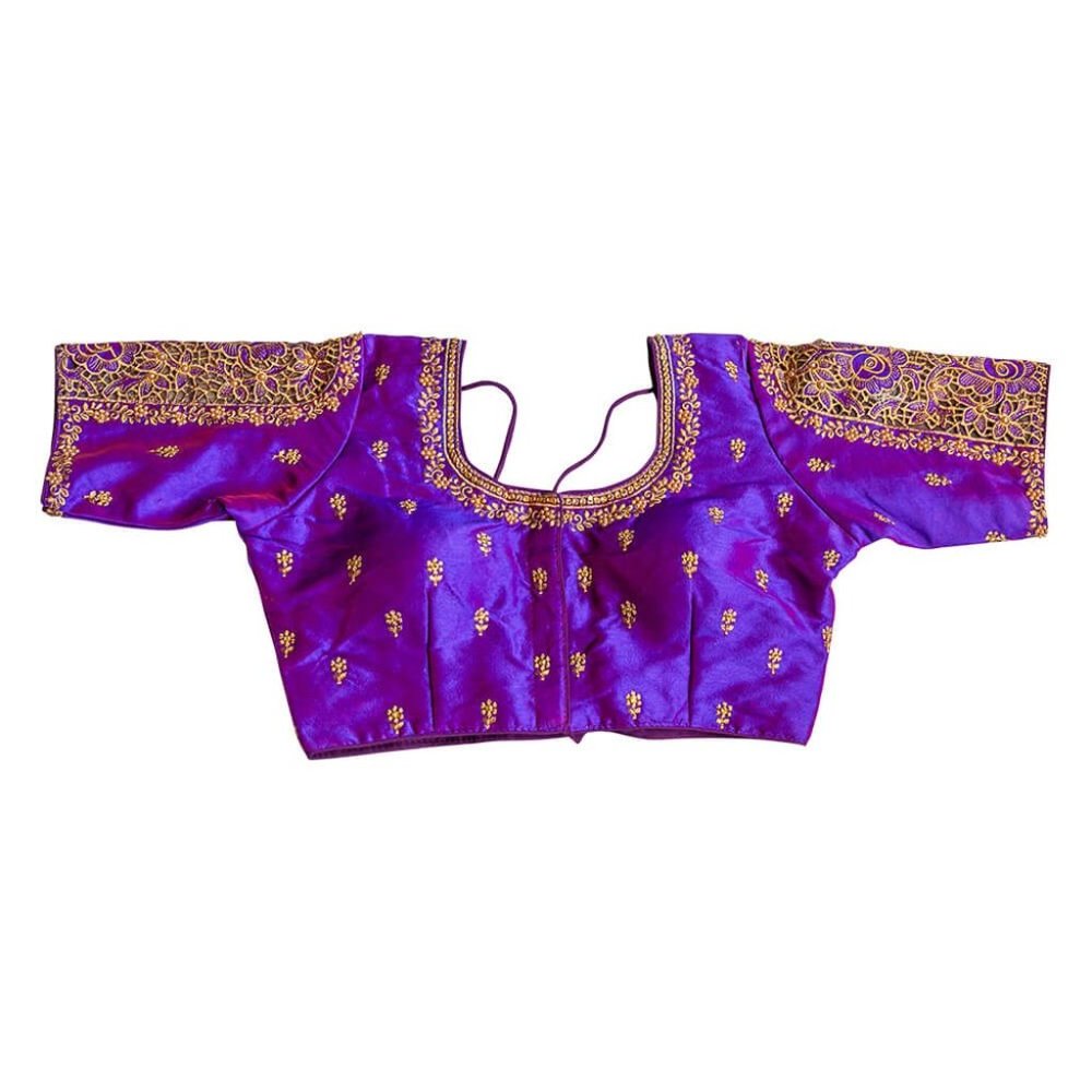 Bead work accented long sleeve saree Blouse - Purple